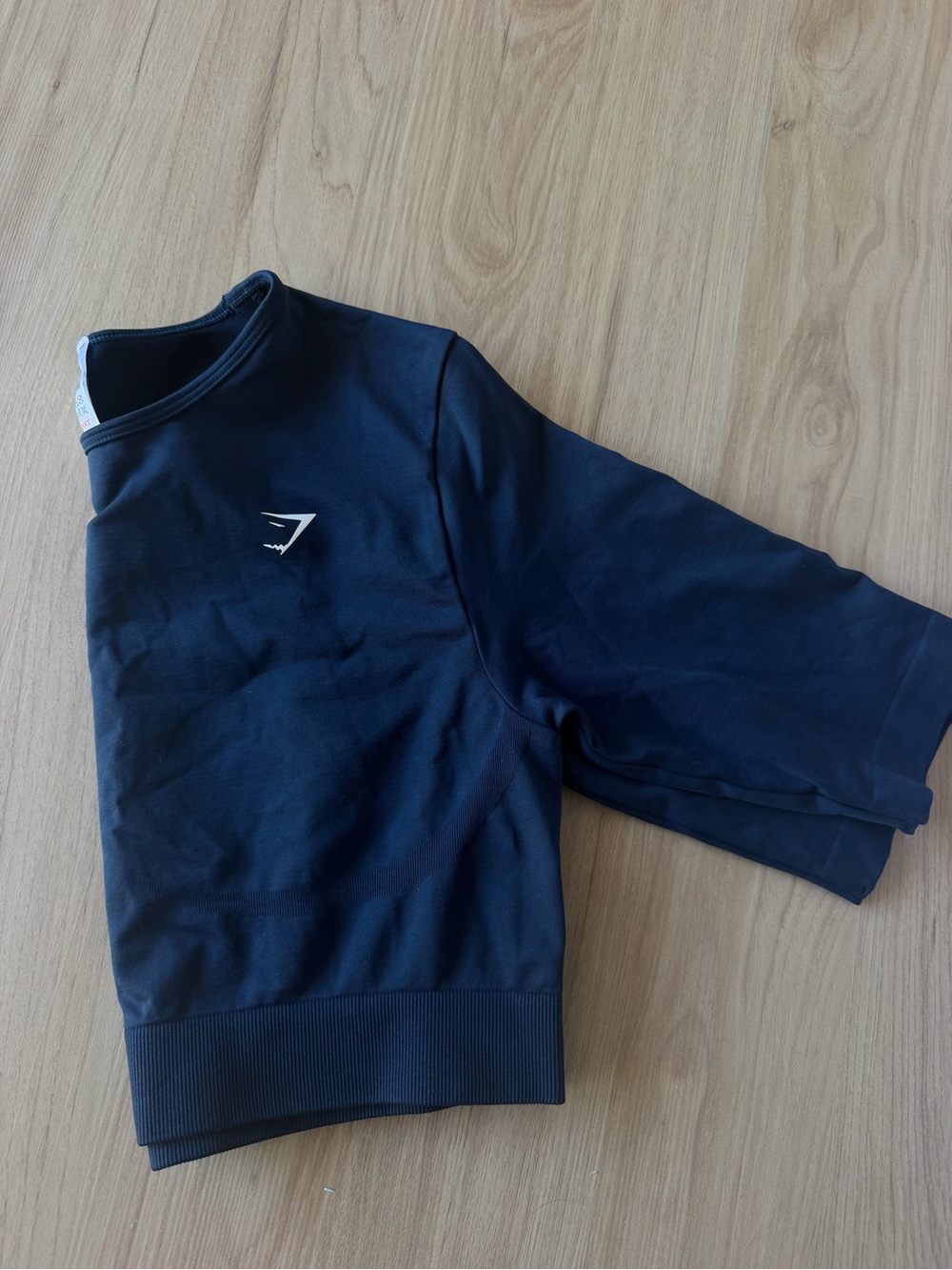 Gymshark Navy Cropped Performance Top with White Logo